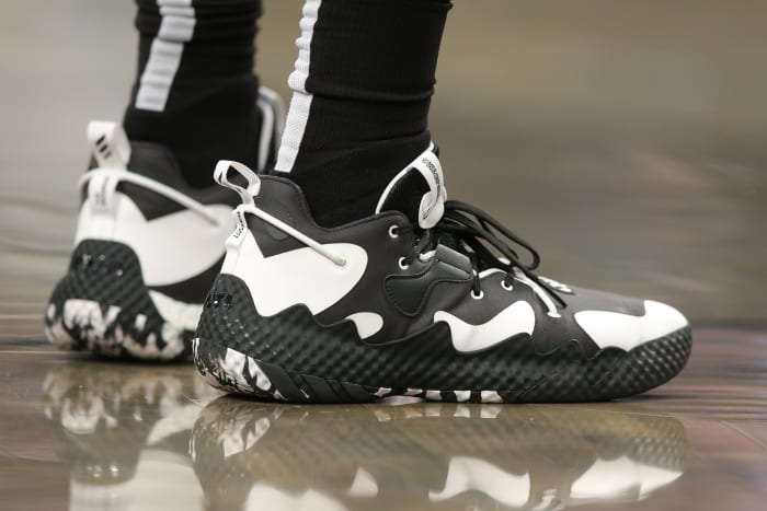 Philadelphia 76ers guard James Harden wearing the adidas Harden Vol. 6.